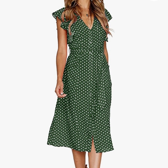 mitilly Dresses & Skirts - Boho Polka Dot Sleeveless V Neck Swing Dress